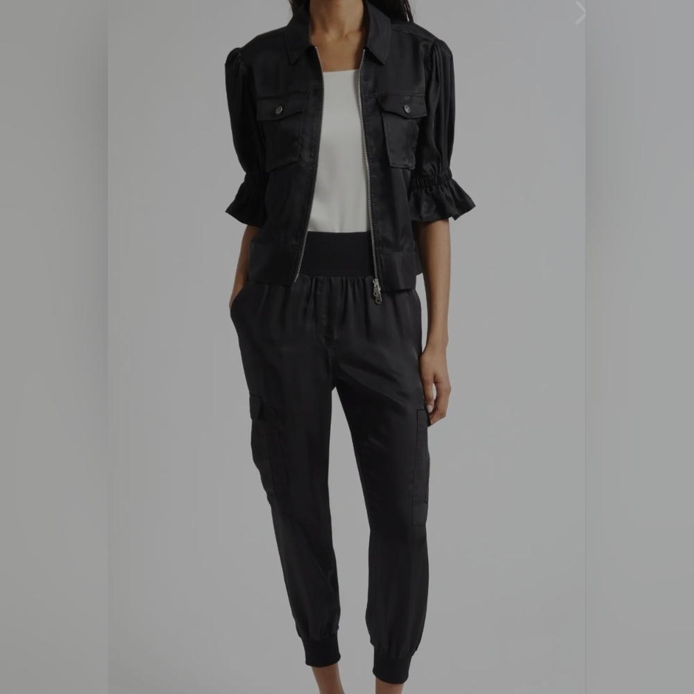 Cinq à Sept Black Giles Cupro Cargo High Waist Jogger Pants Sz L